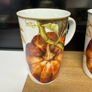 Williams & Sonoma set 7 botanicals Pumpkin Ceramic Mugs thanksgiving fall